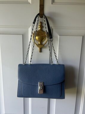 Coach blue leather crossbody with adjustable strap